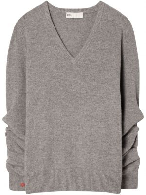 Vlnený sveter s výstrihom do v Tory Burch sivá