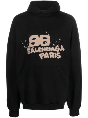 Kokvilnas kapučdžemperis ar apdruku Balenciaga melns