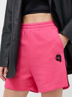 Панталон с висока талия с апликация Karl Lagerfeld розово