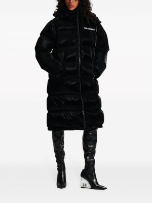 Pikowany haftowany płaszcz Karl Lagerfeld czarny