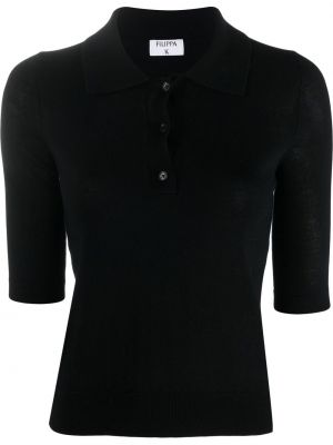Megztas polo marškinėliai Filippa K juoda