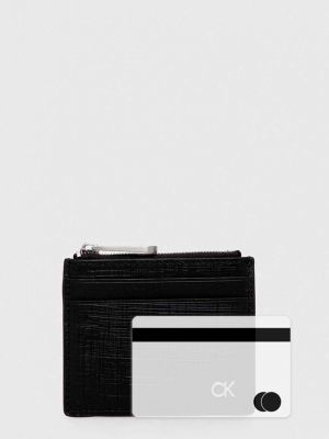 Bőr cipzáras pénztárca Calvin Klein fekete