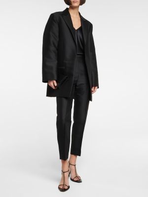Plisované bavlnené rovné nohavice s vysokým pásom Totême čierna