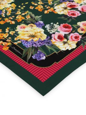 Jedwabna szal w kwiatki z nadrukiem Dolce And Gabbana zielona