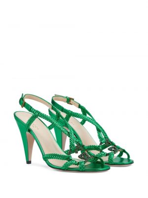 Sandales ar kristāliem Gucci zaļš