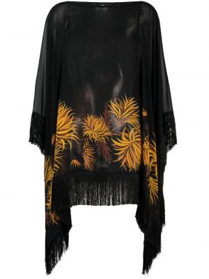 Svilena tunika z obrobami s cvetličnim vzorcem Etro črna
