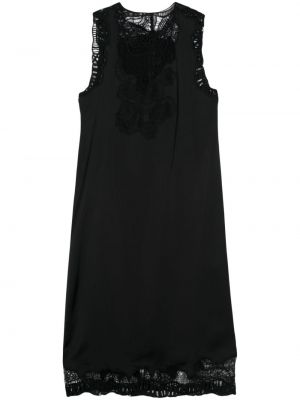 Midi haljina s cvjetnim printom s čipkom Jil Sander crna