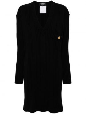 Pletené vlněné dlouhé šaty Chanel Pre-owned černé