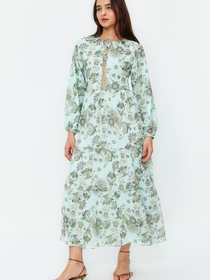 Шифоновое платье в цветочек с принтом Trendyol Modest зеленое
