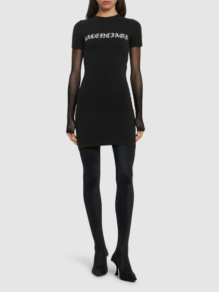 Bavlněné šaty se síťovinou Balenciaga černé