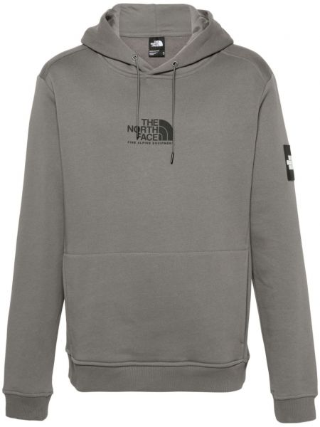 Pamučna hoodie s kapuljačom s printom The North Face siva