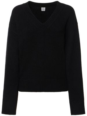 Suéter de lana de cachemir con escote v Totême negro