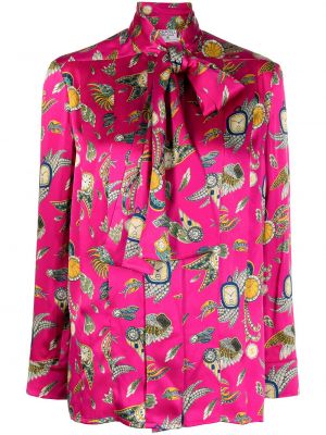 Копринена блуза с принт Chanel Pre-owned розово