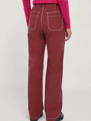 Jednobarevné bavlněné kalhoty s vysokým pasem United Colors Of Benetton vínové