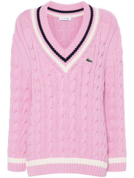 Пуловер бродиран Lacoste розово
