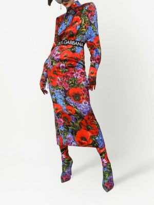 Raštuotas gėlėtas maksi sijonas Dolce & Gabbana raudona
