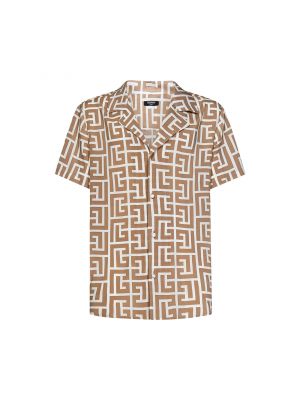 Рубашка Balmain с монограммой, слоновой кости/коричневый