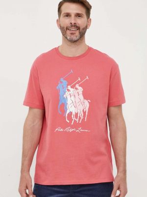 Памучна поло тениска с принт Polo Ralph Lauren червено