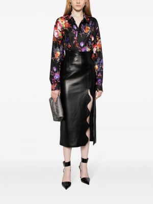 Jedwabna koszula w kwiatki z nadrukiem Christian Dior czarna