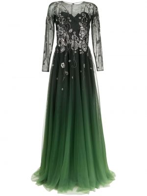 Вечерна рокля с мъниста от тюл с градиентным принтом Saiid Kobeisy зелено