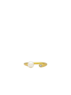 SHASHI Pearl Ring in Metallic Gold. Size 7, 8.
