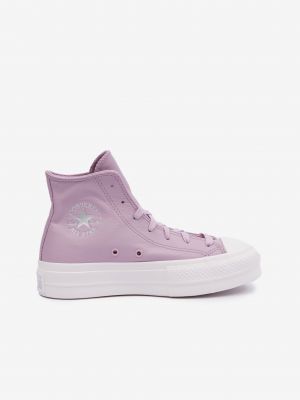 Δερμάτινα sneakers με μοτίβο αστέρια με πλατφόρμα Converse Chuck Taylor All Star μωβ