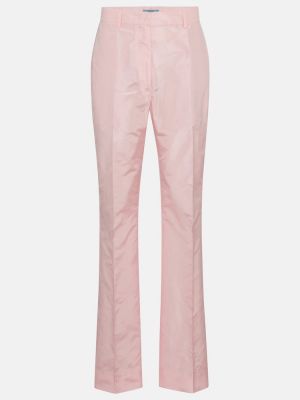 Pantaloni cu picior drept cu talie înaltă de mătase Prada roz