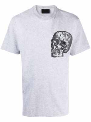 Bavlněné tričko s potiskem Philipp Plein šedé