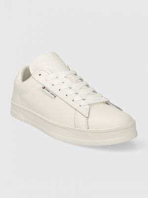 Sneakersy skórzane w jednolitym kolorze Tommy Jeans białe
