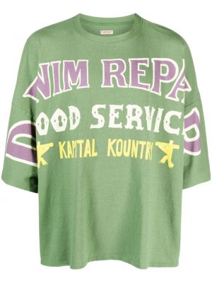 Памучна тениска с принт Kapital зелено