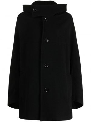 Vlněný kabát s kapucí Yohji Yamamoto černý