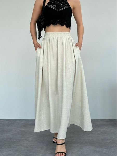 Льняная юбка с карманами Laluvia бежевая