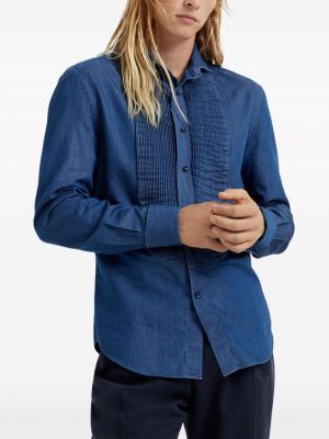 Koszula jeansowa plisowana Brunello Cucinelli niebieska