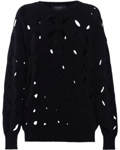 Sweter wełniany oversize Versace czarny