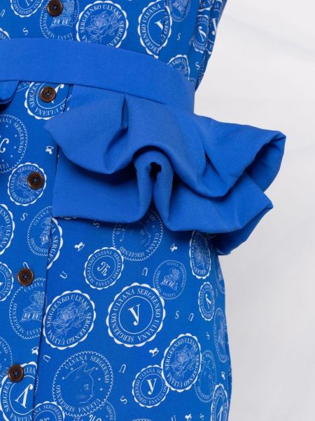 Midi šaty s potiskem s volány Ulyana Sergeenko modré