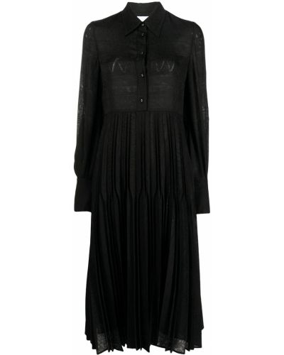 Klasické dlouhé šaty s potiskem s dlouhými rukávy Mame Kurogouchi - černá