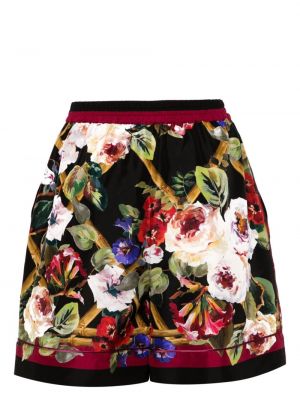 Shorts en soie à fleurs à imprimé Dolce & Gabbana noir
