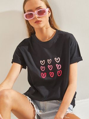 Tričko s potiskem se srdcovým vzorem Bianco Lucci černé
