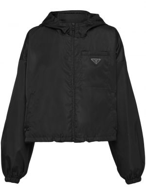 Najlonska jakna s kapuljačom Prada crna