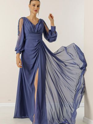 Вечерна рокля от шифон с v-образно деколте By Saygı