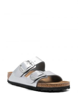Kožené sandály s přezkou Birkenstock stříbrné