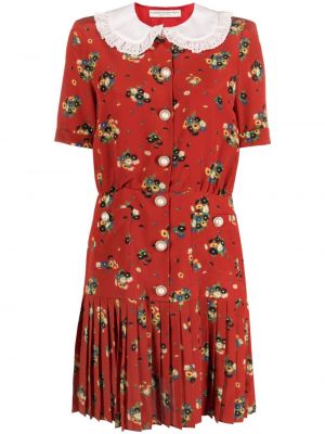 Svilena obleka s cvetličnim vzorcem s potiskom Alessandra Rich rdeča