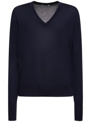 Suéter de lana de punto con escote v Pt Torino azul