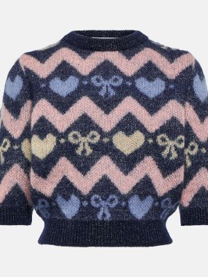 Sweter wełniany żakardowy Alessandra Rich niebieski
