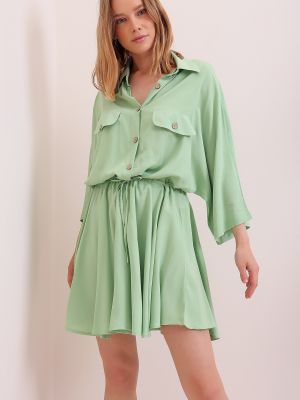 Рокля тип риза Trend Alaçatı Stili зелено