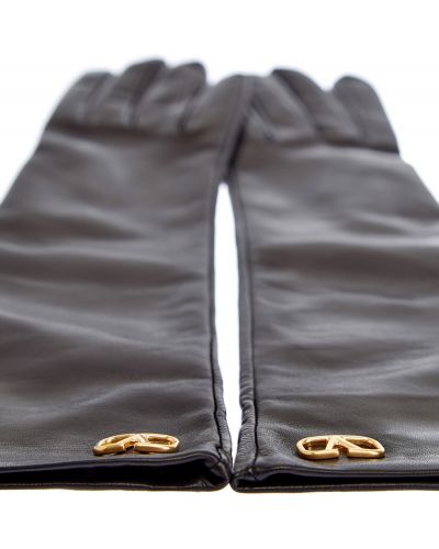 Шелковые кожаные перчатки Valentino Garavani черные