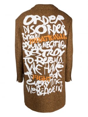 Veste avec imprimé slogan en laine à imprimé Moschino marron