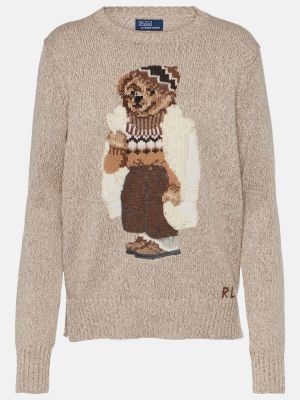 Haftowany sweter bawełniany Polo Ralph Lauren beżowy