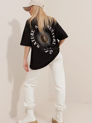 Tricou oversize Trend Alaçatı Stili negru