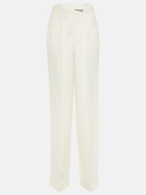 Копринени вълнени прав панталон с висока талия Fendi бяло